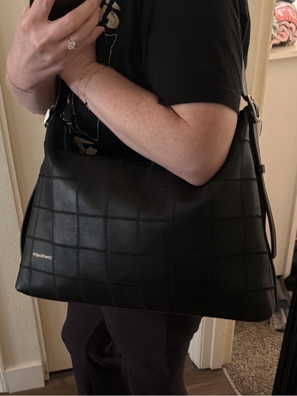 Coach Coachtopia Black Checkered LARGE Alter Ego Patchwork Shoulder Bag Silver - Picture 6 of 6
